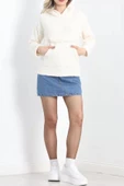 Kanguru Cep Kapşonlu Peluş Sweat Ekru - 9062.1153. thumbnail 4
