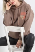 Baskılı Kapşonlu Kanguru Sweat Kahve - 20244.1878. thumbnail 5