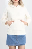 Kanguru Cep Kapşonlu Peluş Sweat Ekru - 9062.1153. thumbnail 1