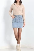 Fermuarlı Crop Peluş Sweat Bej - 9060.1153. thumbnail 2