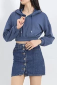 Modal Kapşonlu Crop Sweat İndigo - 12885.148. thumbnail 1