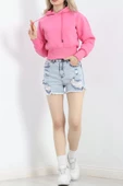 3 İplik Kapşonlu Crop Sweat Pembe - 20967.1878. - 6