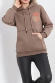 Baskılı Kapşonlu Kanguru Sweat Kahve - 20244.1878. thumbnail 1