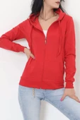 İç Tüylü Kapşonlu Fermuarlı Sweat Kırmızı - 11866.108. thumbnail 5