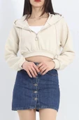 Modal Kapşonlu Crop Sweat Bej - 12885.148. thumbnail 5