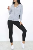 Kapşonlu Fermuarlı Sweat Gri - 3001.275. thumbnail 4