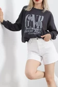 Baskılı İki İplik Oversize Sweat Füme - 21648.200. thumbnail 1