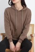 Kapşonlu 3 İplik Crop Sweat Açıkkahve - 20969.1878. - 1