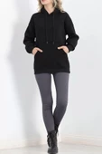 3 İplik Kanguru Cepli Kapşonlu Sweat Siyah - 20960.1878. thumbnail 6