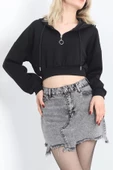 Modal Kapşonlu Crop Sweat Siyah - 12885.148. - 5
