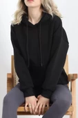3 İplik Kanguru Cepli Kapşonlu Sweat Siyah - 20960.1878. thumbnail 1
