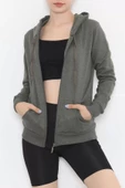 İç Tüylü Kapşonlu Fermuarlı Sweat Haki - 11866.108. thumbnail 1