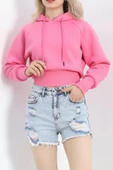 3 İplik Kapşonlu Crop Sweat Pembe - 20967.1878. - 3