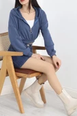Modal Kapşonlu Crop Sweat İndigo - 12885.148. thumbnail 4