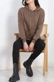 Kapşonlu 3 İplik Crop Sweat Açıkkahve - 20969.1878. - 4