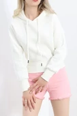 3 İplik Kapşonlu Crop Sweat Ekru - 20967.1878. thumbnail 2