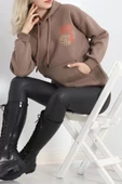 Baskılı Kapşonlu Kanguru Sweat Kahve - 20244.1878. thumbnail 7