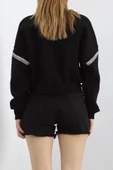 Kol Detay 3 İplik Crop Sweat Siyah - 12691.148. thumbnail 7