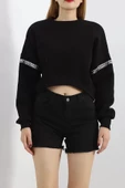 Kol Detay 3 İplik Crop Sweat Siyah - 12691.148. thumbnail 3