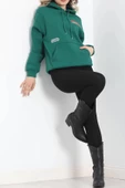 3 İplik Baskılı Uzun Kapşonlu Sweat Yeşil - 20721.1872. thumbnail 4