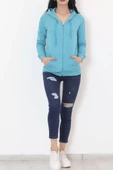 İç Tüylü Kapşonlu Fermuarlı Sweat Petrol - 11866.108. - 3