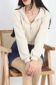 Modal Kapşonlu Crop Sweat Bej - 12885.148. thumbnail 1