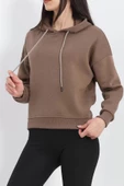 Kapşonlu 3 İplik Crop Sweat Açıkkahve - 20969.1878. - 3