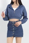 Modal Kapşonlu Crop Sweat İndigo - 12885.148. thumbnail 5