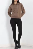 Kapşonlu 3 İplik Crop Sweat Açıkkahve - 20969.1878. - 6