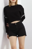 Kol Detay 3 İplik Crop Sweat Siyah - 12691.148. thumbnail 1