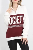Yaka Fermuarlı 3 İplik Sweat Bordo - 20159.1059. - 5