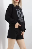 Baskılı İki İplik Oversize Sweat Siyah - 21648.200. - 5