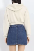Modal Kapşonlu Crop Sweat Bej - 12885.148. thumbnail 8