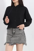 Kapşonlu 3 İplik Crop Sweat Siyah - 20969.1878. - 1