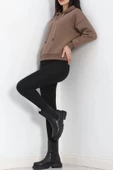 Kapşonlu 3 İplik Crop Sweat Açıkkahve - 20969.1878. - 7
