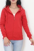 İç Tüylü Kapşonlu Fermuarlı Sweat Kırmızı - 11866.108. thumbnail 3