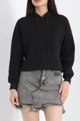 Kapşonlu 3 İplik Crop Sweat Siyah - 20969.1878. - 3