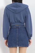 Modal Kapşonlu Crop Sweat İndigo - 12885.148. thumbnail 7