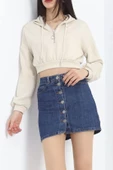 Modal Kapşonlu Crop Sweat Bej - 12885.148. thumbnail 3