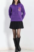 Baskılı Kapşonlu Kanguru Sweat Mor - 20244.1878. - 4