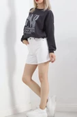 Baskılı İki İplik Oversize Sweat Füme - 21648.200. thumbnail 4