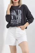 Baskılı İki İplik Oversize Sweat Füme - 21648.200. thumbnail 5