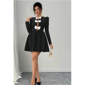 Lucky Life Lucky Life Kadın Dalgıç Kumaş Fiyonk Detaylı Uzun Kollu Mini Boy Elbise - 2