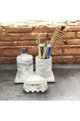 Lüks Mermer Desenli Beton Banyo Aksesuar Seti (4 Parça) - 3