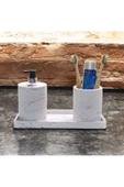 Lüks Mermer Desenli Beton Banyo Aksesuar Seti (3 Parça) - 3
