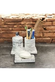 Modern Tasarımlı Mermer Temalı Beton Banyo Aksesuar Seti (4 Parça) - 2