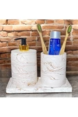 Doğal Görünümlü Mermer Esintili Beton Banyo Aksesuar Seti (3 Parça) - 1