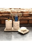 Lüks Mermer Desenli Beton Banyo Aksesuar Seti (4 Parça) - 2