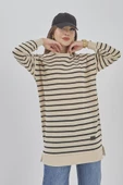 Kadın Çizgili Mevsimlik Bisiklet Yaka Tunik Sweatshirt - 7