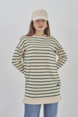 Kadın Çizgili Mevsimlik Bisiklet Yaka Tunik Sweatshirt - 10